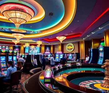 Players enjoying their time at 555win, engaging in slots and table games in a lavish casino atmosphere.
