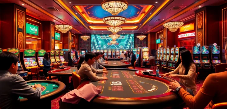 Experience exciting gameplay at NHÀ CÁI B8 with vibrant casino tables and engaging players.