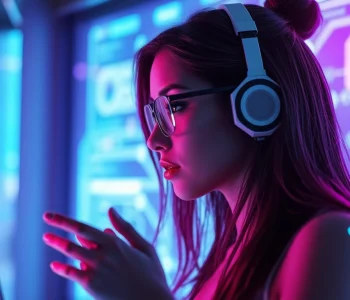 Engaging AI chat porn interface with virtual assistant and vibrant colors.