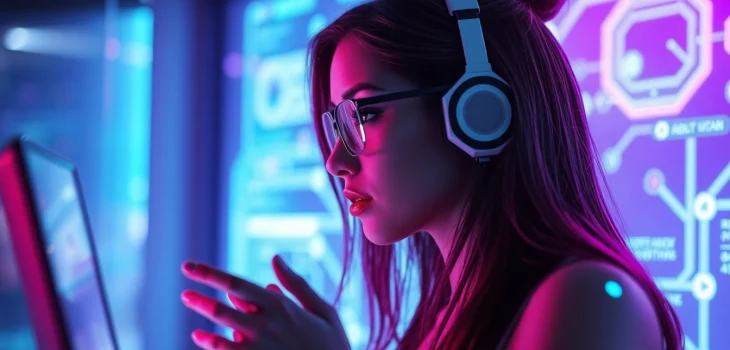 Engaging AI chat porn interface with virtual assistant and vibrant colors.