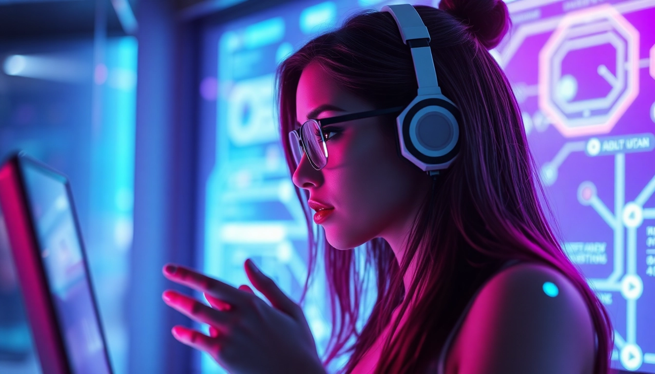 Engaging AI chat porn interface with virtual assistant and vibrant colors.
