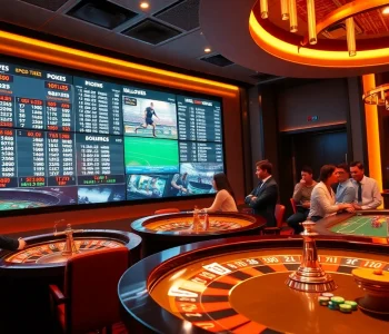 Tỷ lệ kèo bóng đá highlighted in an exciting casino sports betting environment with enthusiastic players.