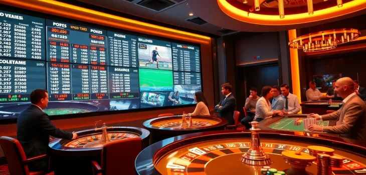 Tỷ lệ kèo bóng đá highlighted in an exciting casino sports betting environment with enthusiastic players.