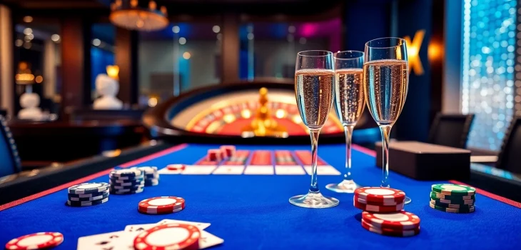 Engage with the thrilling ph365 blue edition casino scene, showcasing vibrant poker chips and a dazzling roulette wheel.