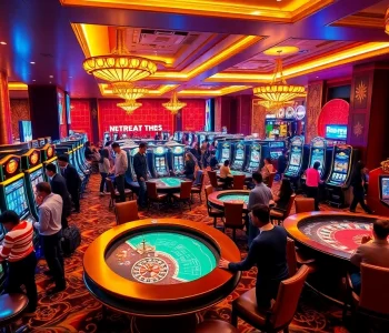 Players celebrating wins at NHÀ CÁI VT88's vibrant casino floor, showcasing excitement and luxury.