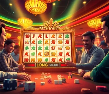 Players engaging with the slot mahjong ways machine, enjoying a vibrant casino atmosphere filled with excitement.