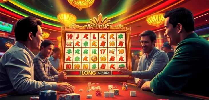 Players engaging with the slot mahjong ways machine, enjoying a vibrant casino atmosphere filled with excitement.