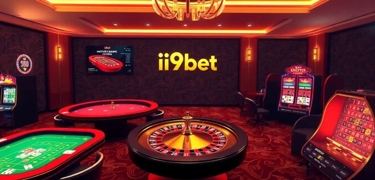 Experience the thrill of i9bet online gambling with vibrant casino visuals and elegant gaming elements.