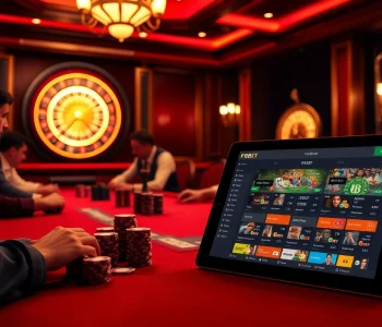 Experience the thrill of F8BET with players engaged at a luxurious poker table in a vibrant casino setting.