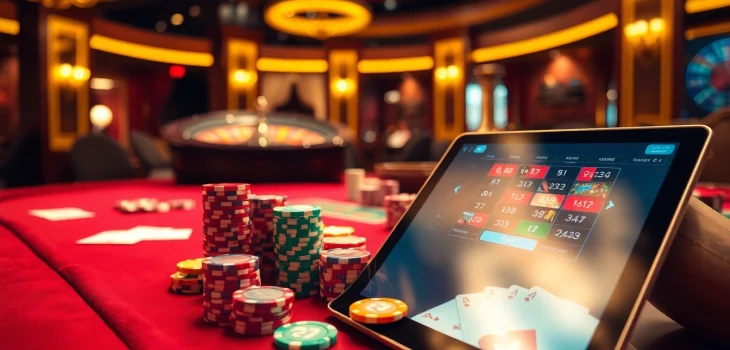 Experience the excitement of 23 win at a luxurious casino table filled with vibrant poker chips and cards.