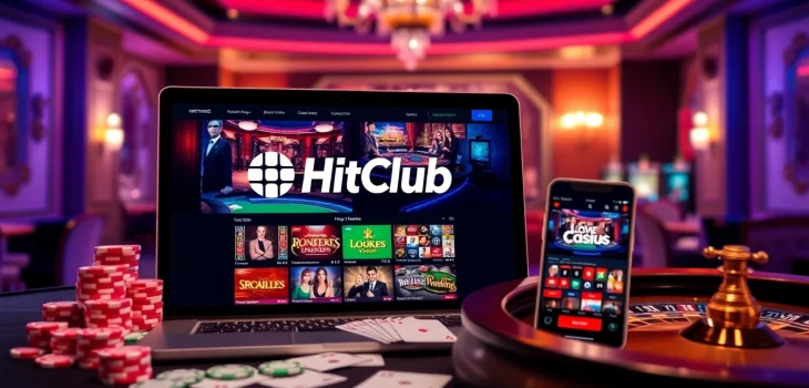 Experience the excitement of gambling on the hitclub web with vibrant online game displays and casino elements.