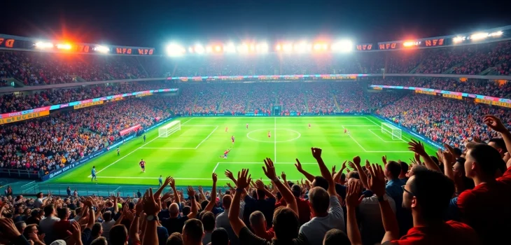 Socolive streaming vibrant live football match with cheering fans and intense action.