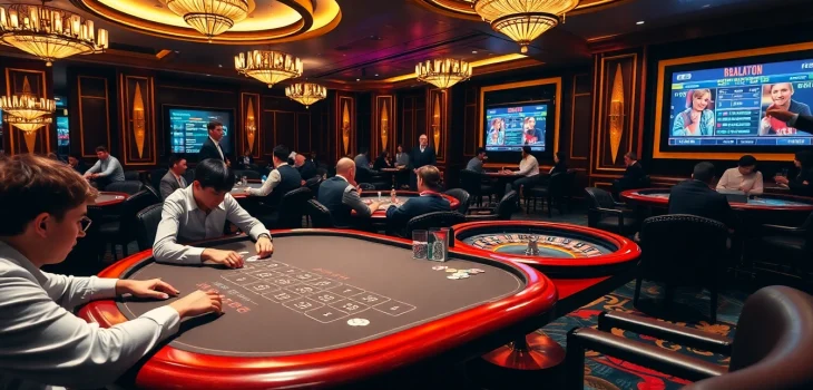 Engaging scene with players betting at a live poker table highlighting https://daga88.free/ excitement and glamour.