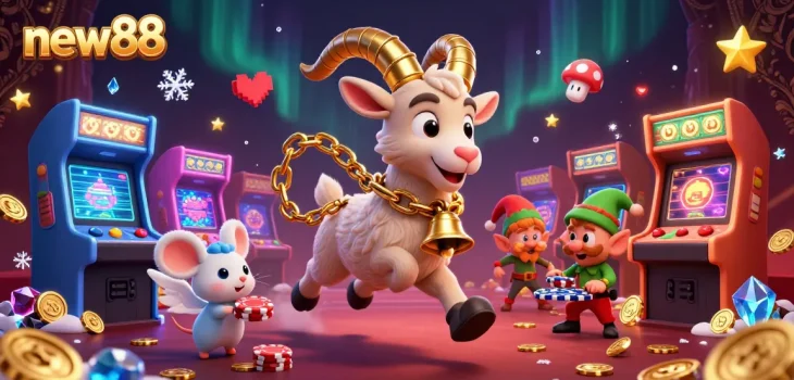 Win big at new88 with vibrant gaming characters in a festive casino scene full of action.