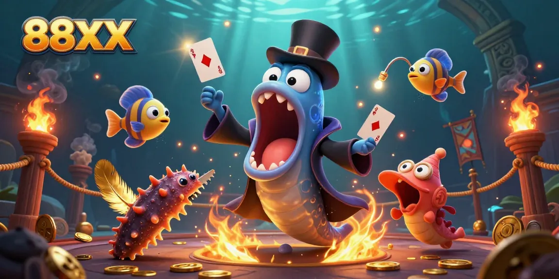 Win thrilling jackpots at 88XX's lively casino with charming creatures performing magic tricks.