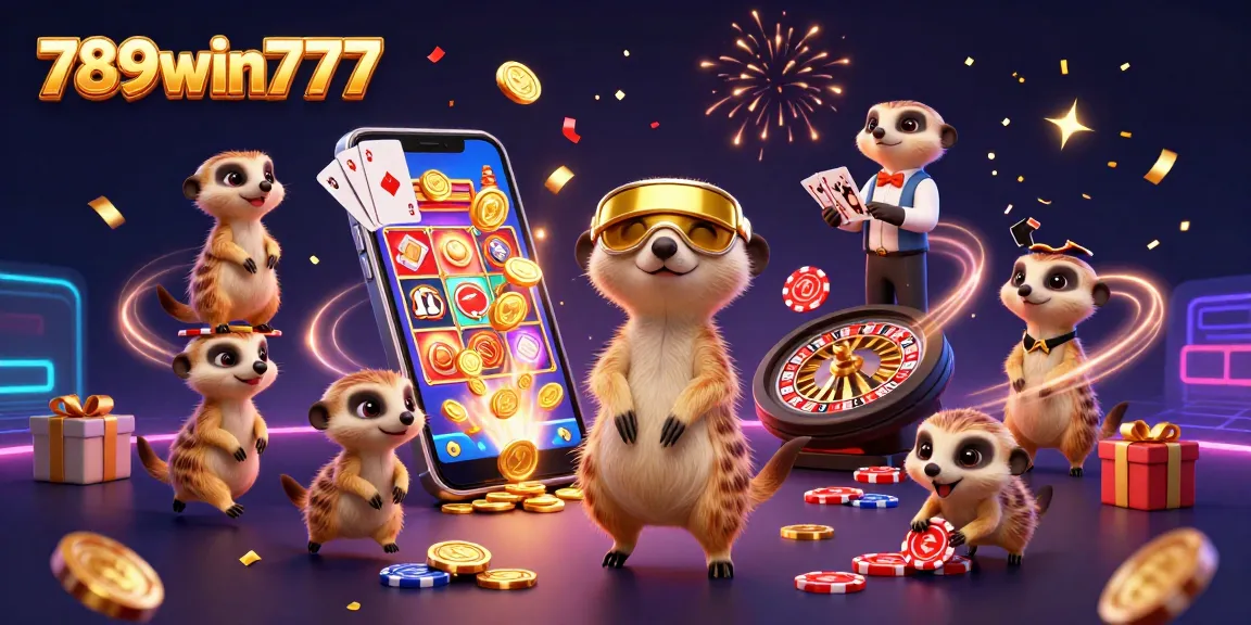 Experience vibrant gaming dynamics with 789win777 at a lively meerkat casino scene.