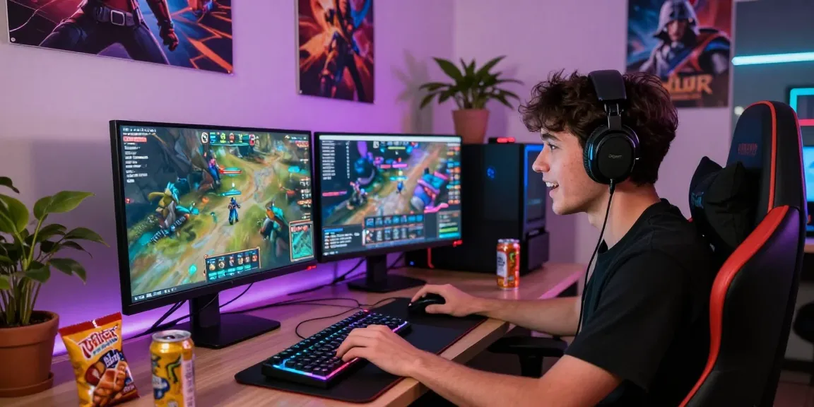 Pengalaman gaming seru dengan terjun4d di ruang digital modern, gamer fokus di depan layar.